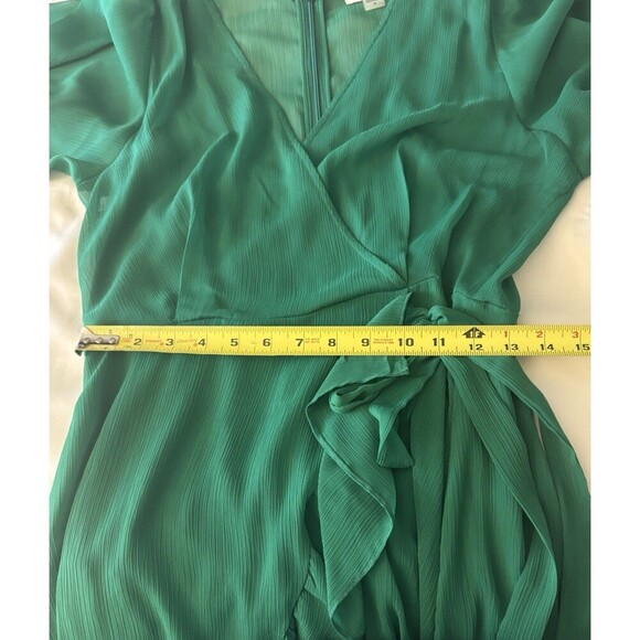 CALVIN KLEIN Kelly Green Ruffle Wrap Dress Women 4 Flutter Sleeve Midi Chiffon - Picture 14 of 16